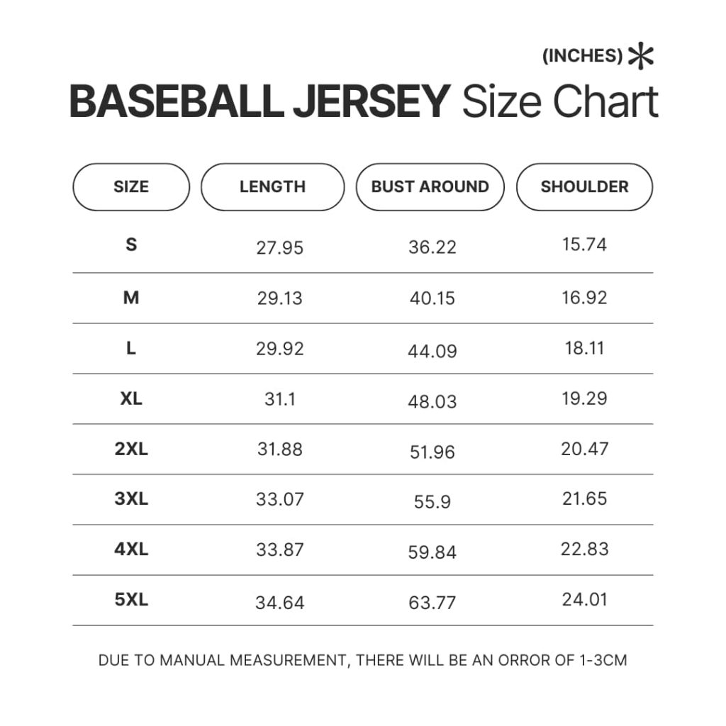 Baseball Jersey Size Chart - Evangelion Store