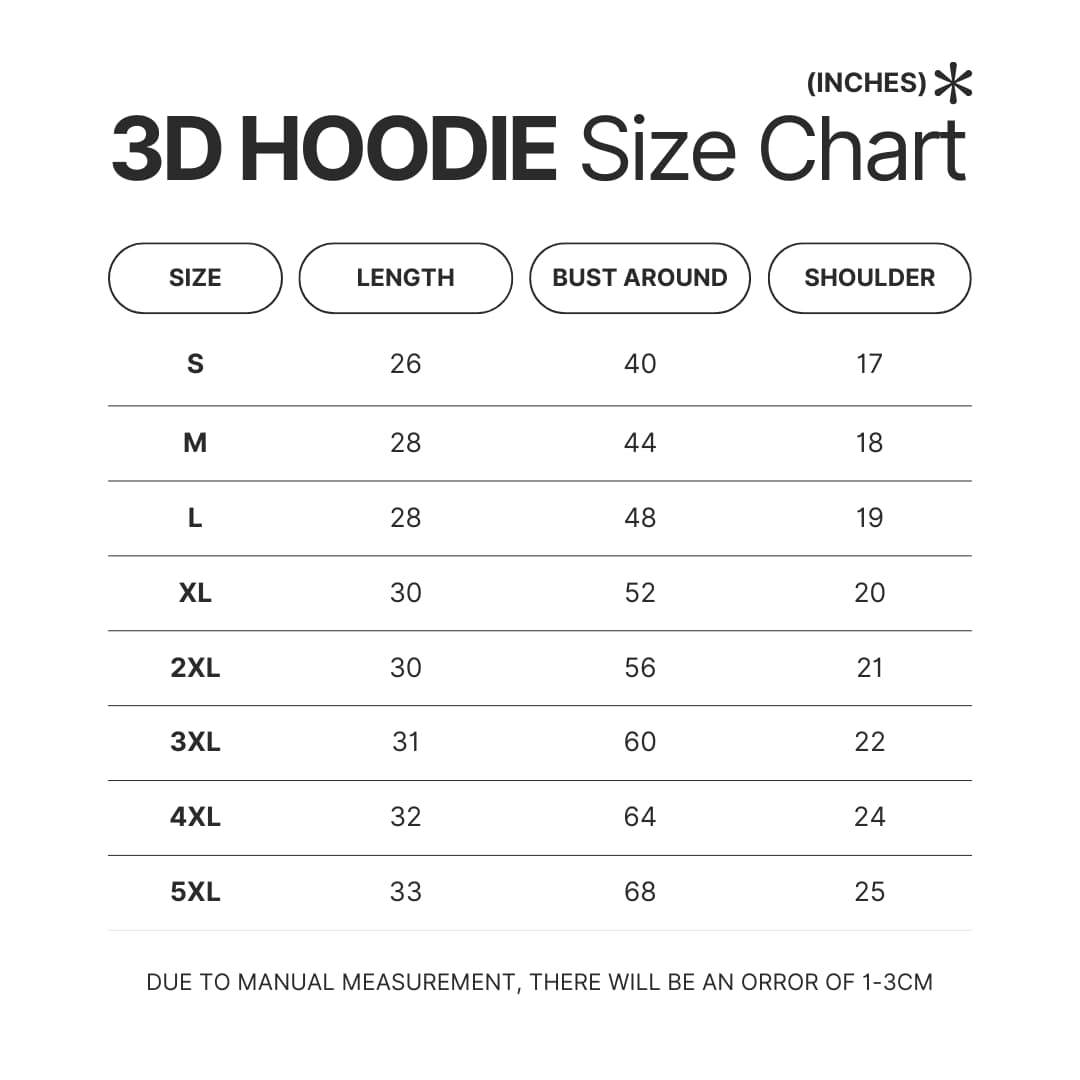 3D Hoodie Size Chart - Evangelion Store