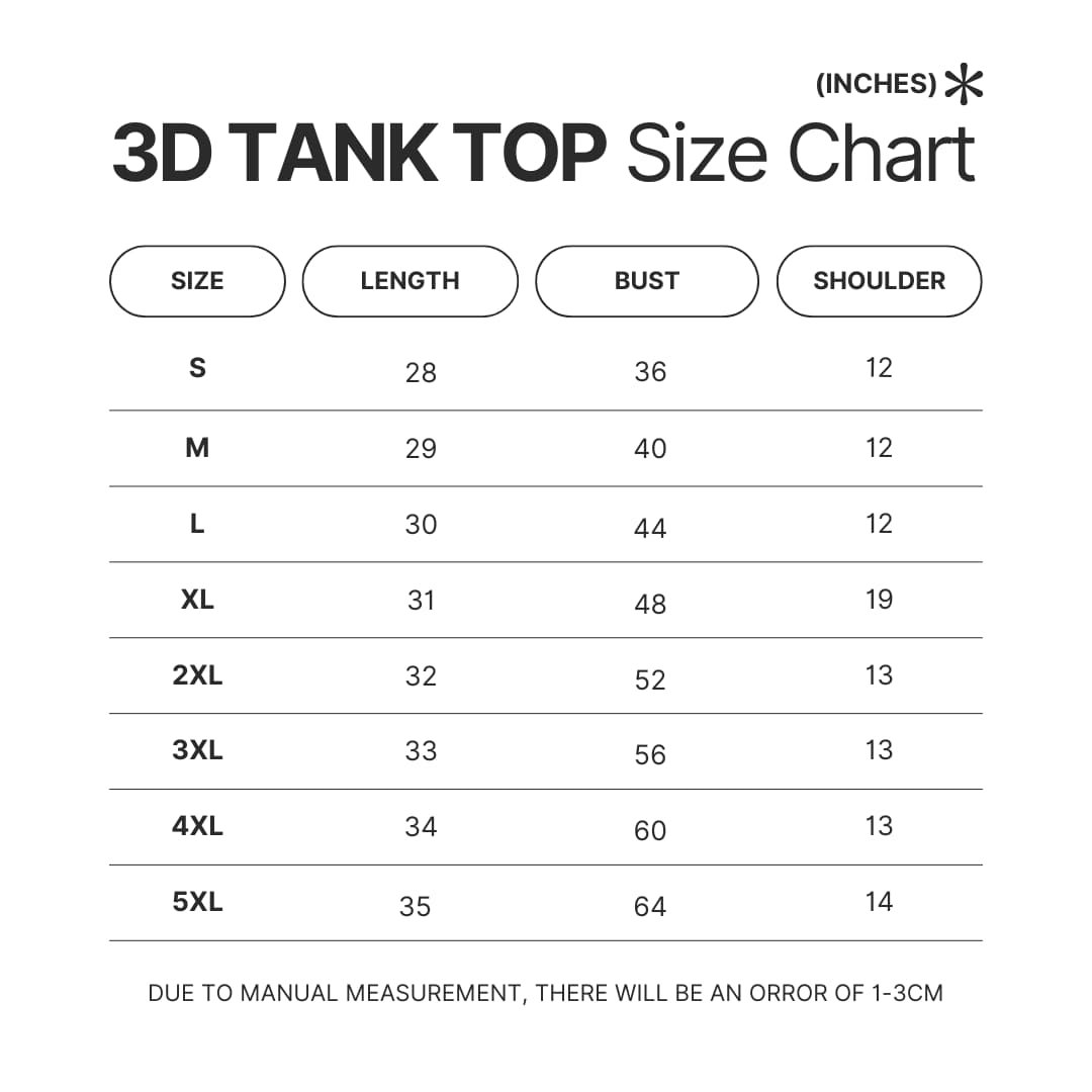 3D Tank Top Size Chart - Evangelion Store