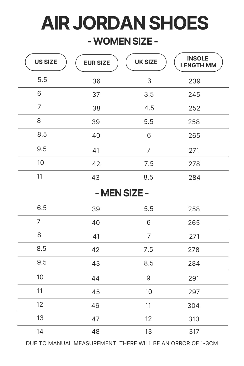 Air Jordan Shoes Size Chart - Evangelion Store