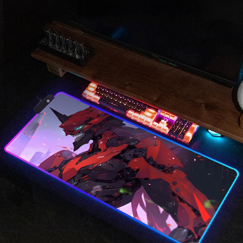 Deskmat E evangelion Xxl Mouse Pad Gamer Led Mousepad Gaming Room Decoration Backlight Big Mousepepad Desk 12 - Evangelion Store