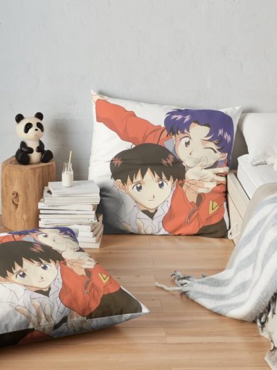 Misato And Shinji - Neon Genesis Evangelion Throw Pillow Official Cow Anime Merch