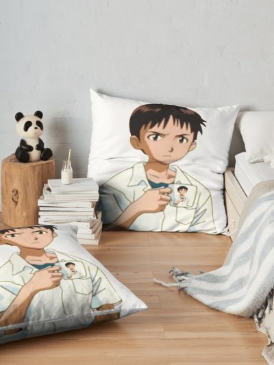 Shinji With Shinji Mug Throw Pillow Official Cow Anime Merch