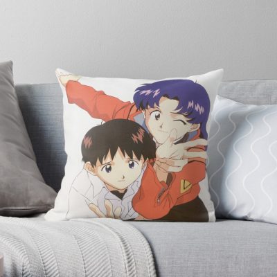 Misato And Shinji - Neon Genesis Evangelion Throw Pillow Official Cow Anime Merch