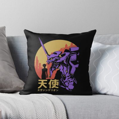 Neon Genesis Evangelion Retro Vintage Throw Pillow Official Cow Anime Merch